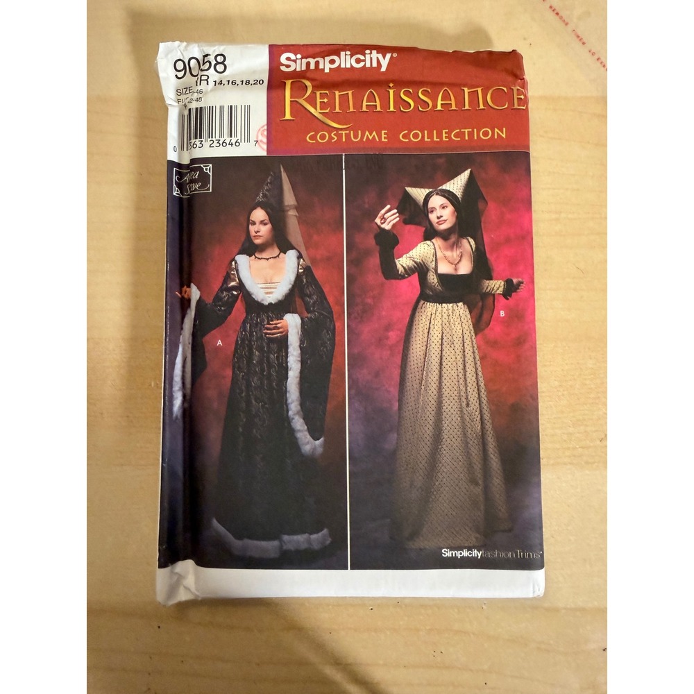Simplicity Sewing Pattern 9058 Size RR 14-20 Renaissance Costume Gown Medieval